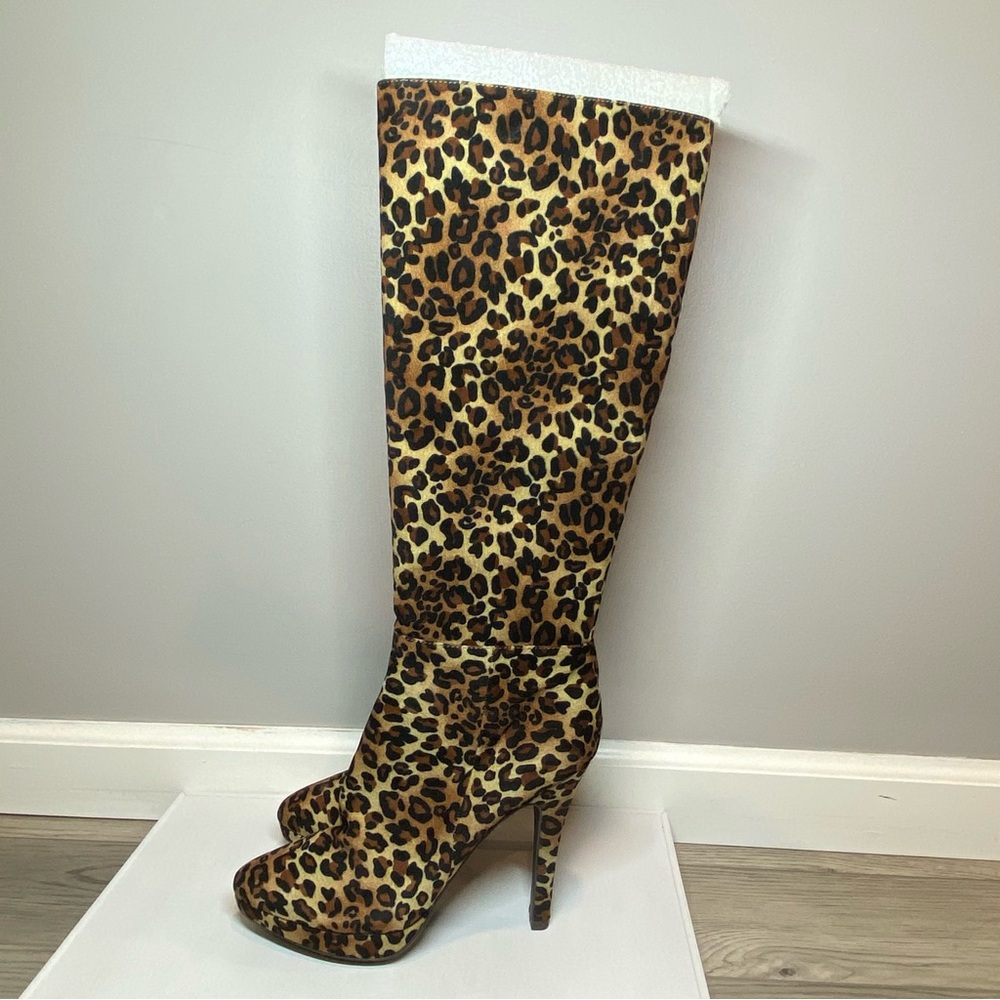 New Worthington Leopard Print High Heeled Boots Women’s Size 9 Tall Zip Up NWOB - Picture 2 of 10